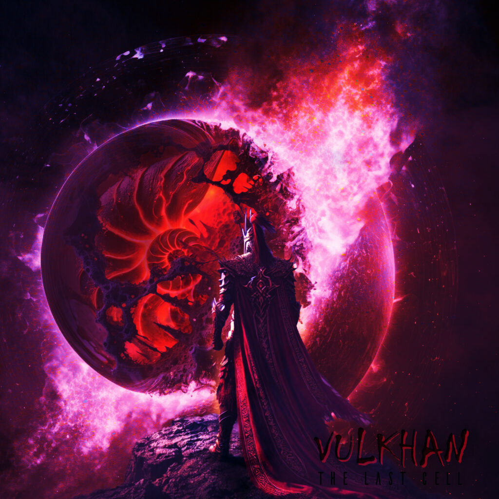 Cover art for The Last Cell’s latest single, ‘Vulkhan’, a progressive metal instrumental track by Austrian guitarist and musician The Last Cell